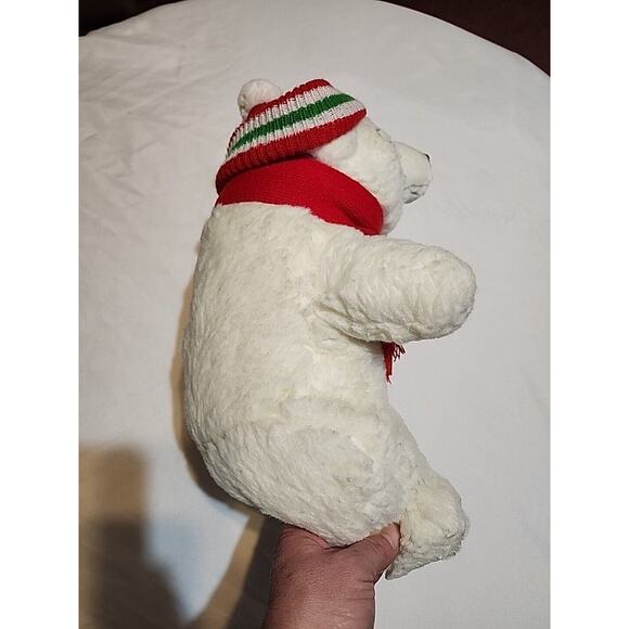 Plush Polar Bear Detachable Red Taboggan Scarf 14" White No Tag Details - Picture 2 of 13